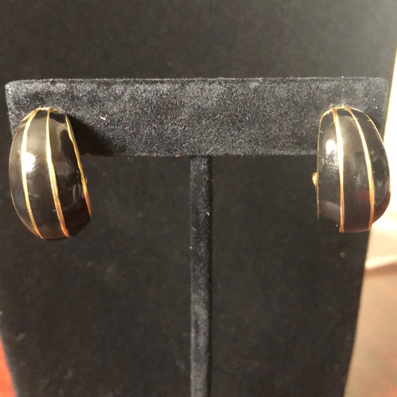 Women’s Black and Gold-Tone Clip on Earrings - Picture 5 of 5